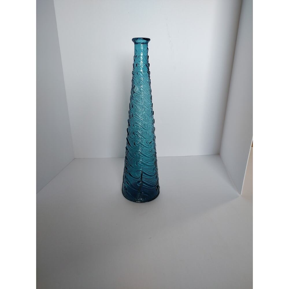 Empoli Teal Peacock Blue Wave Genie Bottle 15" Tall Made in Italy **No Stopper*